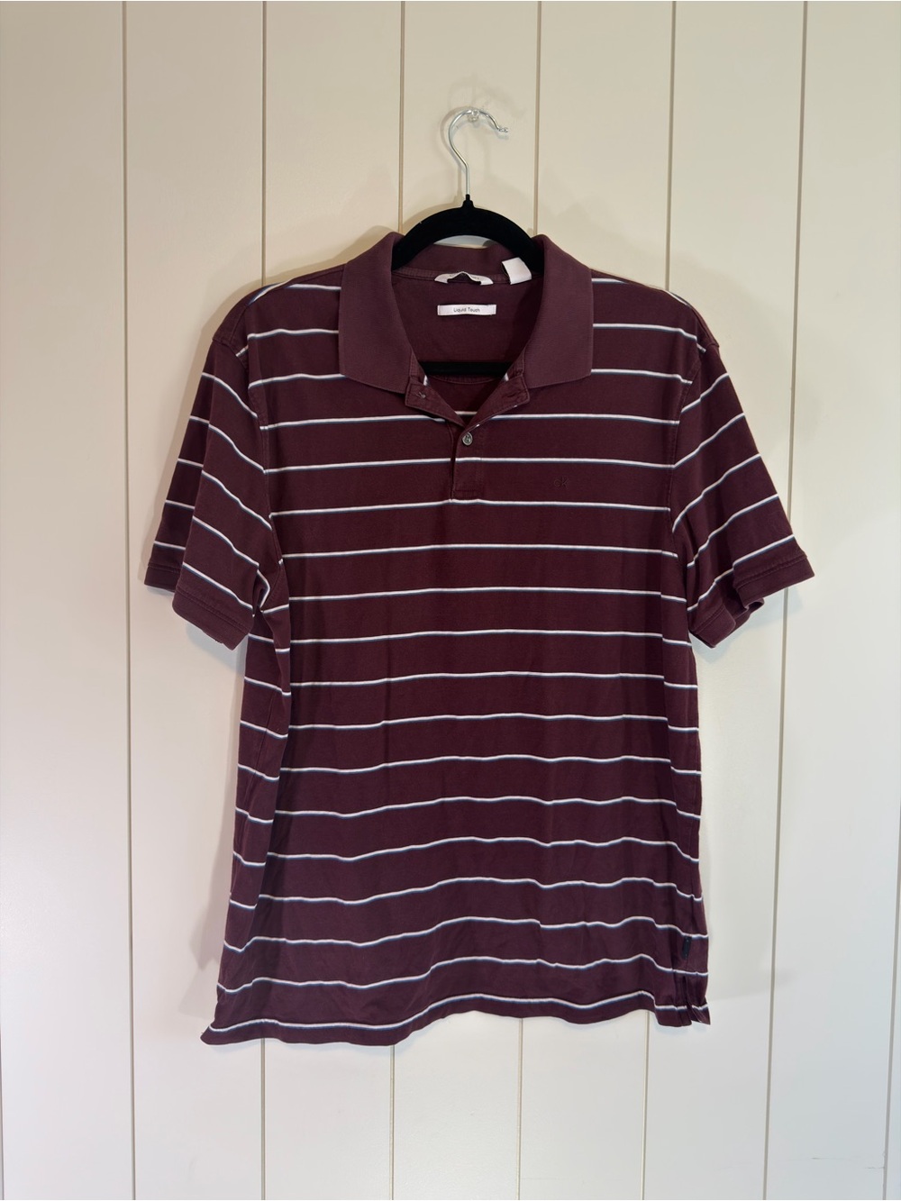 Calvin Klein Men’s Burgundy Polo with White Stripes - Size M